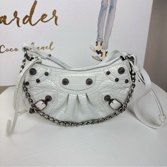 Authentic Balenciaga Le Cagole Crocodile Embossed Mini Bag With Chain in White - Picture 5 of 14